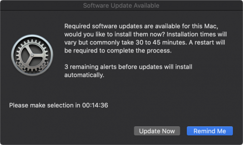 Software Update Available prompt